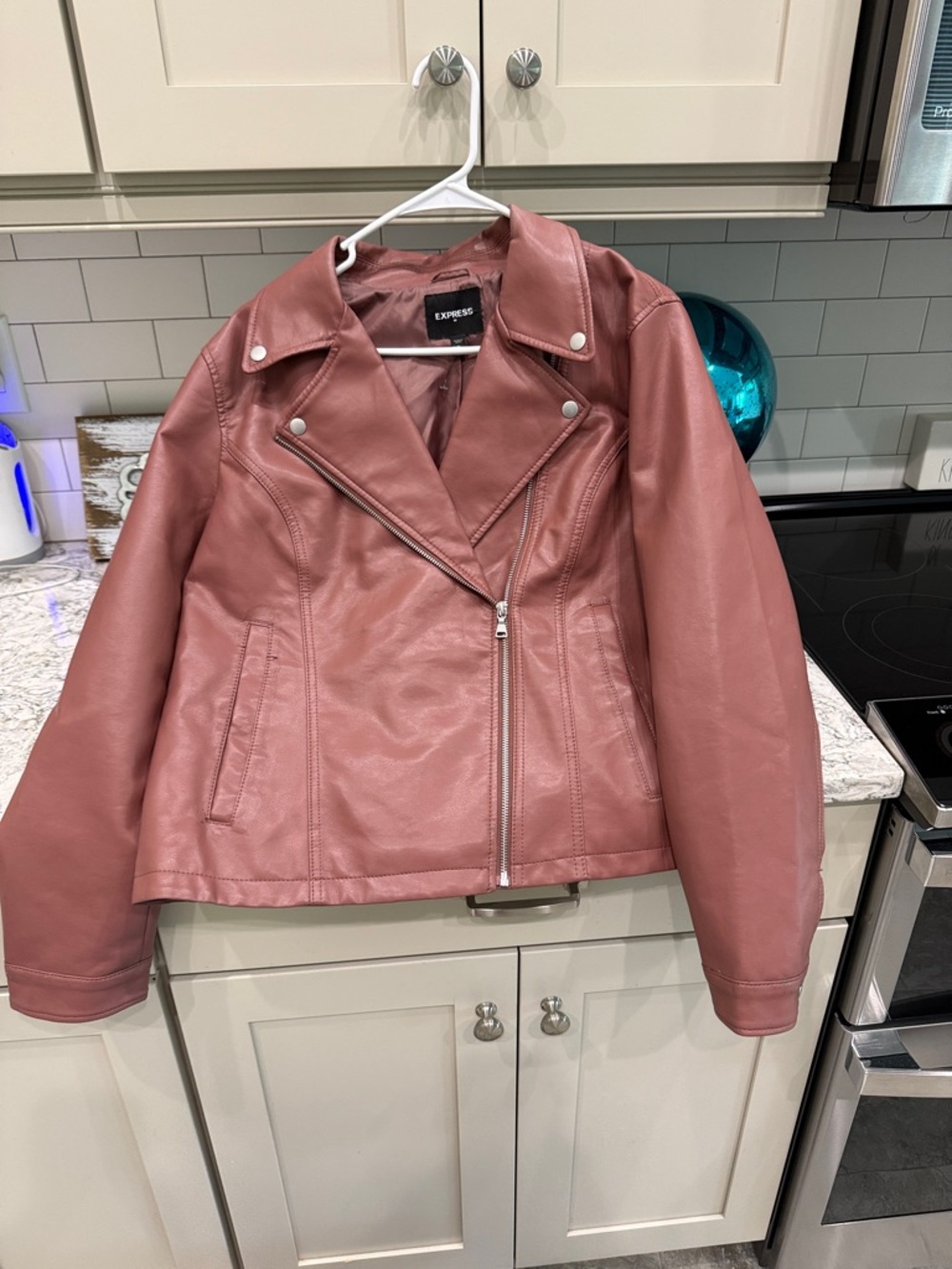 Express Dusty Rose Faux Leather Moto Jacket